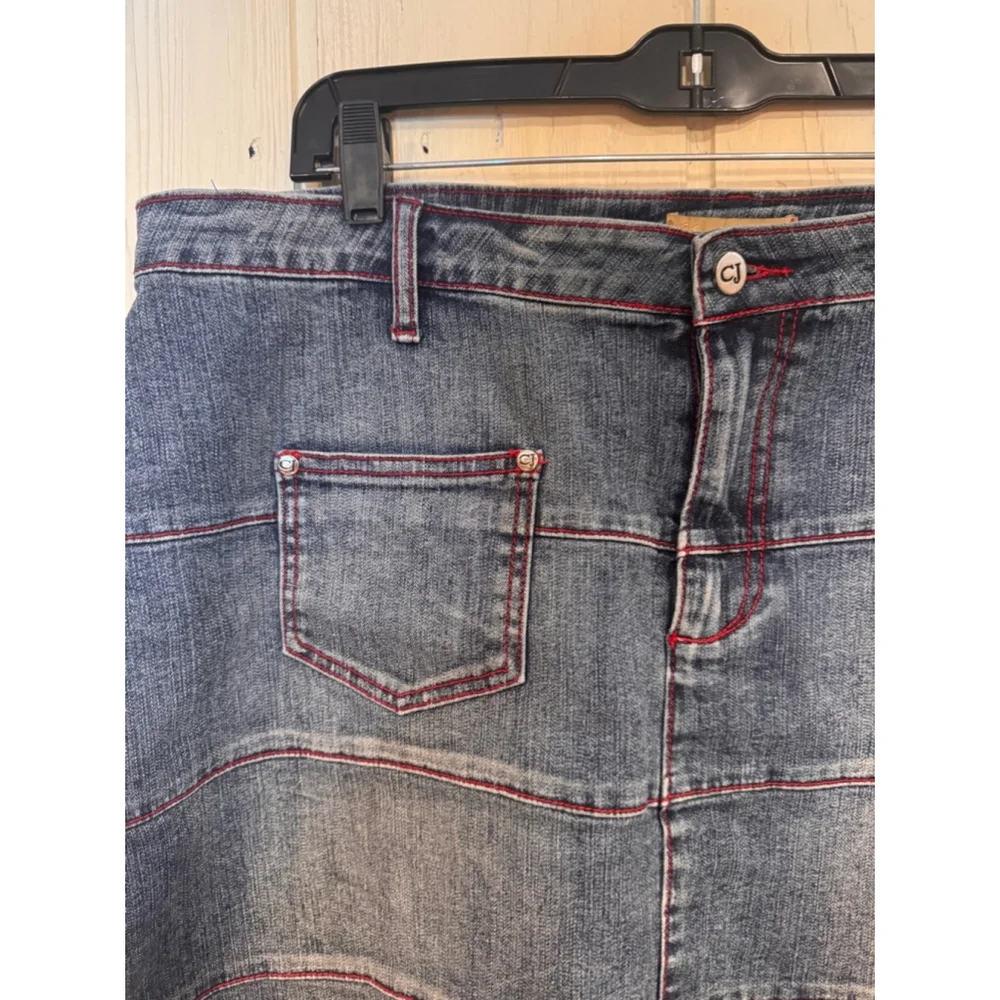 Crest Jeans Denim Skirt Bandana Ruffle Trim Size 19 20 - Picture 2 of 11